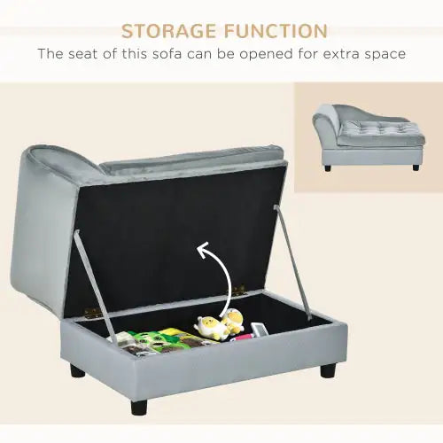 Luxury Small Dog Sofa Bed with Hidden Storage – Thick 3" Foam Cushion, Modern Pet Furniture (Grey)