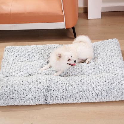 Thickened Rose Velvet Dog Bed – Soft Plush Washable Pet Kennel Mat (Grey)