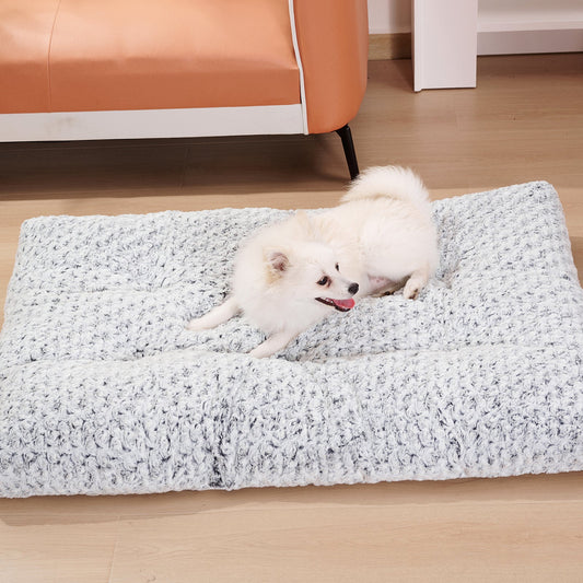 Thickened Rose Velvet Dog Bed – Soft Plush Washable Pet Kennel Mat (Grey)