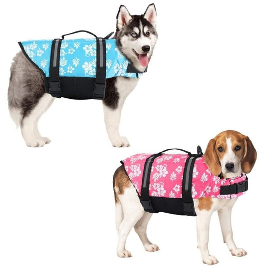 Floral Dog Life Jacket – Reflective Safety Swim Vest for Dogs (XXS–2XL, Pink or Blue, Adjustable & Quick-Dry)