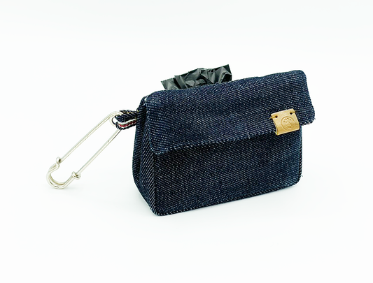 Bailey Waste Bag Dispenser with Card Holder – Compact Denim Dog Poop Bag Holder & Essentials Pouch