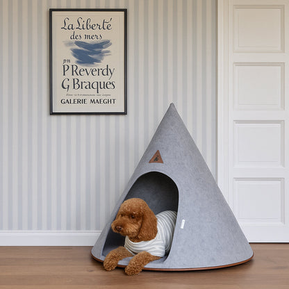 Nooee Pet Cave Molly (XL) – Gray Modern Cone-Shaped Pet Bed with Machine-Washable Cushion, Portable Roll-Up Design with Travel Bag, Fits Pets Up to 35 lbs, 35”H x 32”L x 32”D