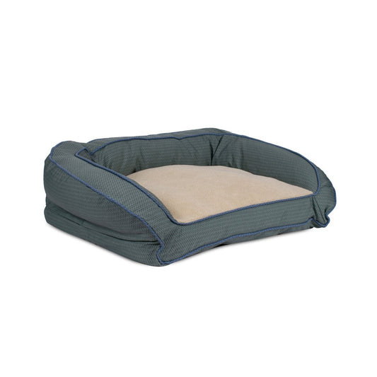 GreenDog Bolster Bed – Checkered Wave | Eco-Friendly Recycled Polyester Dog Bed with Sherpa & Washable Cover