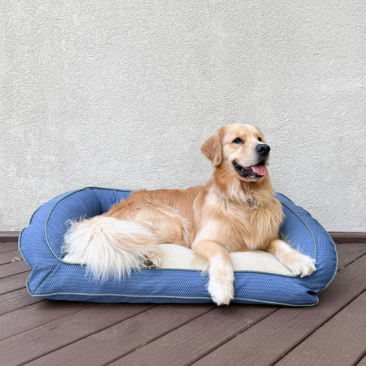 GreenDog Bolster Bed – Checkered Wave | Eco-Friendly Recycled Polyester Dog Bed with Sherpa & Washable Cover