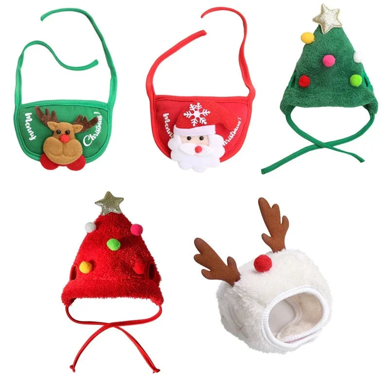 Christmas Dog Hats and Bibs – Festive Holiday Pet Accessories for Small to Medium Dogs, Available in Three Styles (Red, Green & White) Made of Soft Fleece, Polyester & Felt with Tie-On or Velcro Closure