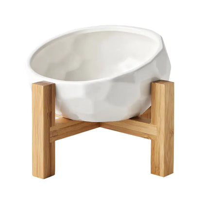 Purr-fect Cat Bowl with Bamboo Stand | Elevated Non-Slip Ceramic Dish for Cats