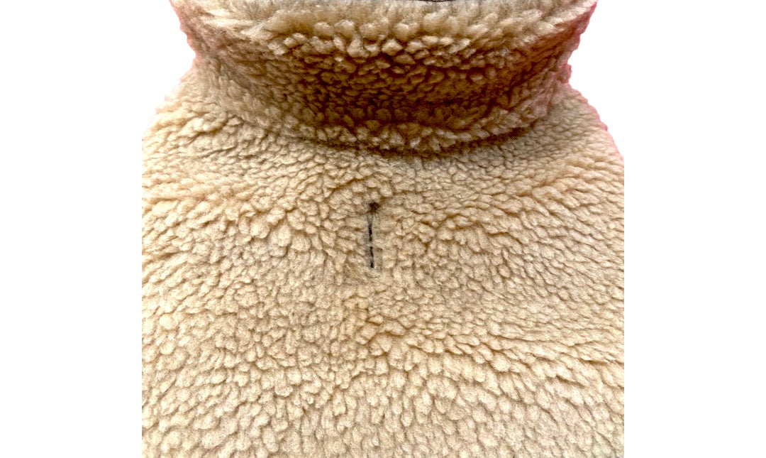 Corey Faux Shearling Dog Coat – Camel Reversible Plush Winter Jacket (XS–XL)