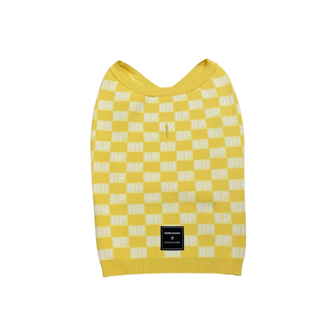 BP x BH Check Dog Sweater Vest – Recycled Knit, Streetwear-Inspired Pet Outfit (XS–XL)