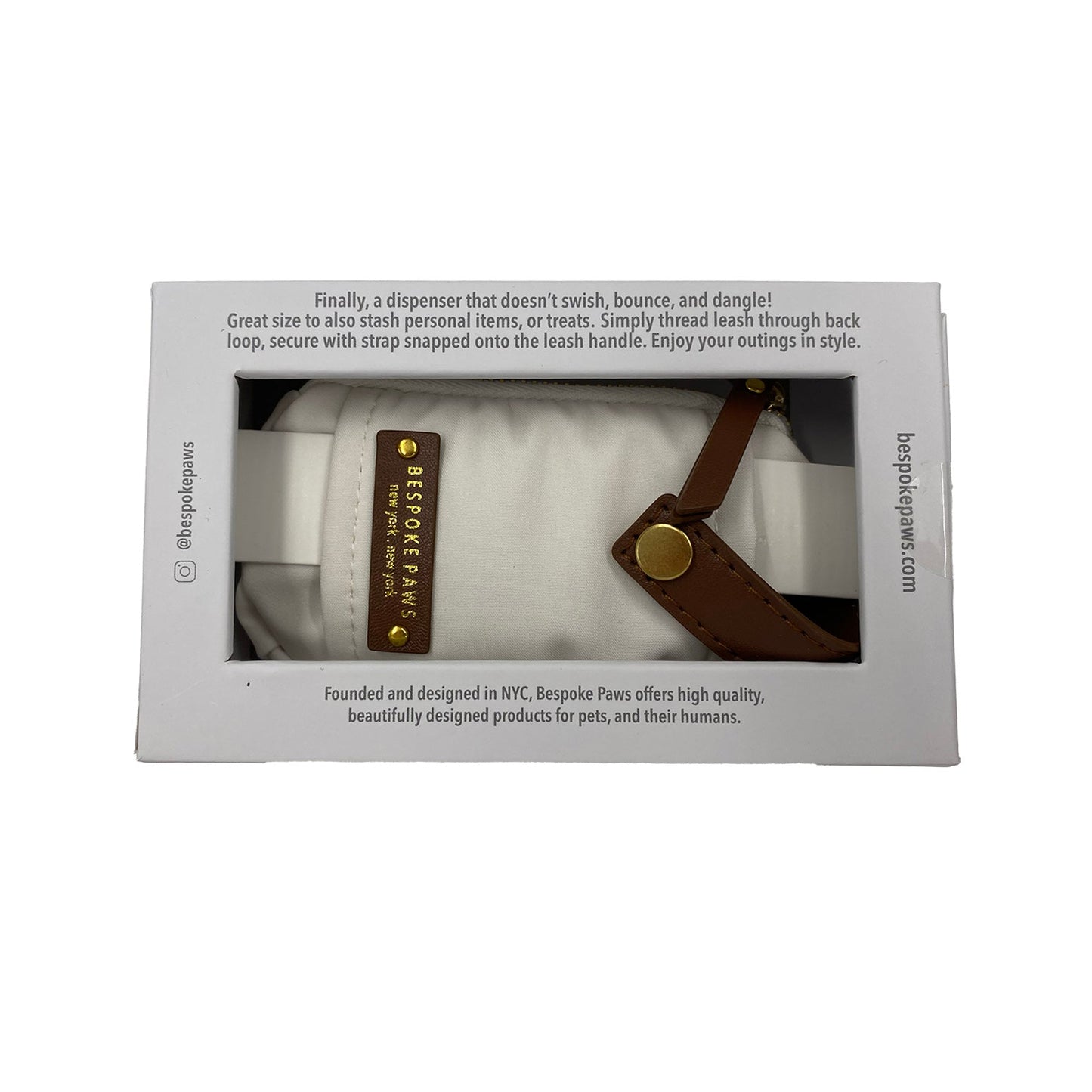 Pawsh Pouch Dangle-Free Dog Waste Bag Dispenser – Ivory Nylon & Vegan Leather Poop Bag Holder