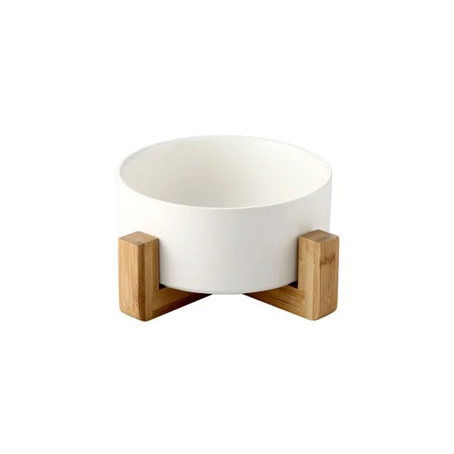 Ceramic Raised Cat Bowl with Wooden Stand | Elevated Ergonomic Dish for Better Posture & Digestion