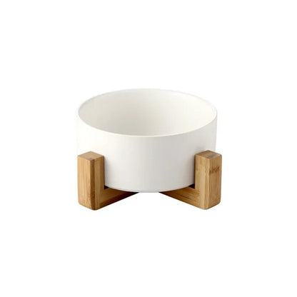 Ceramic Raised Cat Bowl with Wooden Stand | Elevated Ergonomic Dish for Better Posture & Digestion