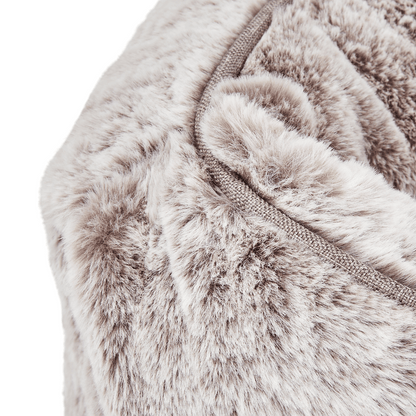 FÜZI Raised Bolster Dog Bed – Light Grey Washable Faux Fur with Black Metal Base, Indoor/Outdoor