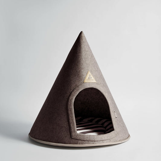 Nooee Pet Cave – Brown Modern Cone-Shaped Pet Bed with Machine-Washable Cushion, Collapsible Travel-Friendly Design, Available in 4 Sizes (Fits Pets Up to 55 lbs)