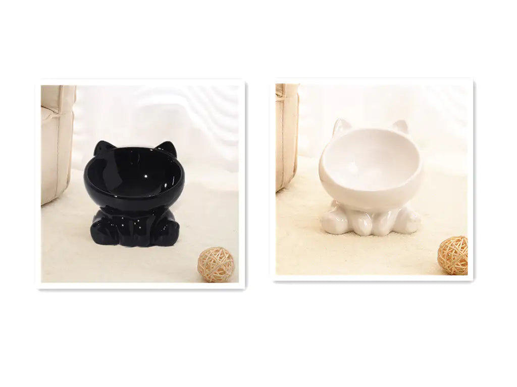 Purr-fect Cat Bowl with Bamboo Stand | Elevated Non-Slip Ceramic Dish for Cats