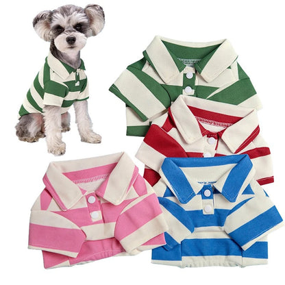 Striped Polo Dog Shirt – Classic Multi-Color Polo Tee with Trendy Stripes, Soft Polyester Fabric for Small to Large Dogs (XS–4XL)