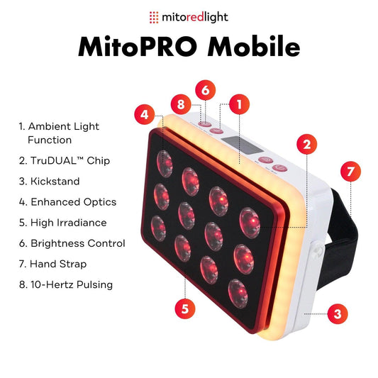 MitoPRO® Mobile Portable Red Light Therapy Device – 5 Wavelength TruDual™ Chip, NIR Pulsing, Long-Life Battery