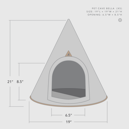 Nooee Pet Cave Bella (XS) – Gray Modern Compact Pet Bed with Machine-Washable Cushion, Portable Collapsible Design, Fits Small Puppies & Cats Up to 5 lbs, 21”H x 19”L x 19”D