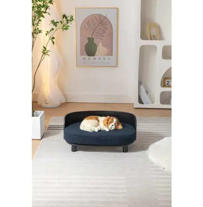 Scandinavian Elevated Pet Sofa Bed | Modern Dog & Cat Couch with Solid Wood Legs & Velvet Cushion