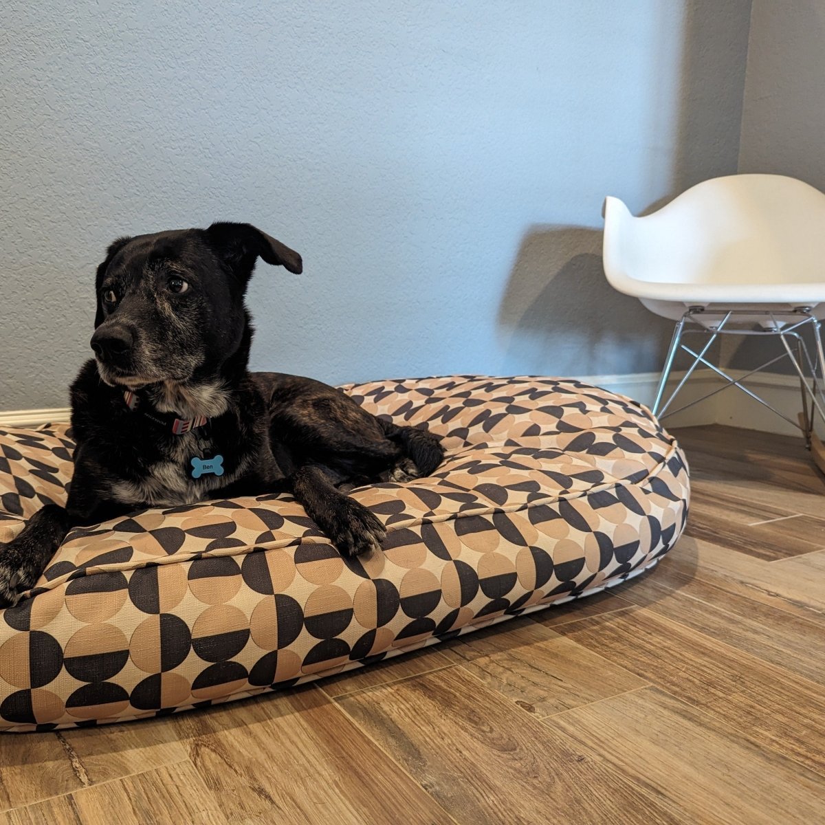 Oval Lounger Bed | Modern Geo Bolstered Dog Bed with Washable Cover & Plush Loft Fill