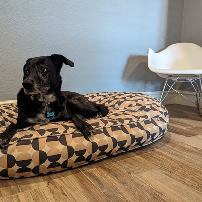 Oval Lounger Bed | Modern Geo Bolstered Dog Bed with Washable Cover & Plush Loft Fill