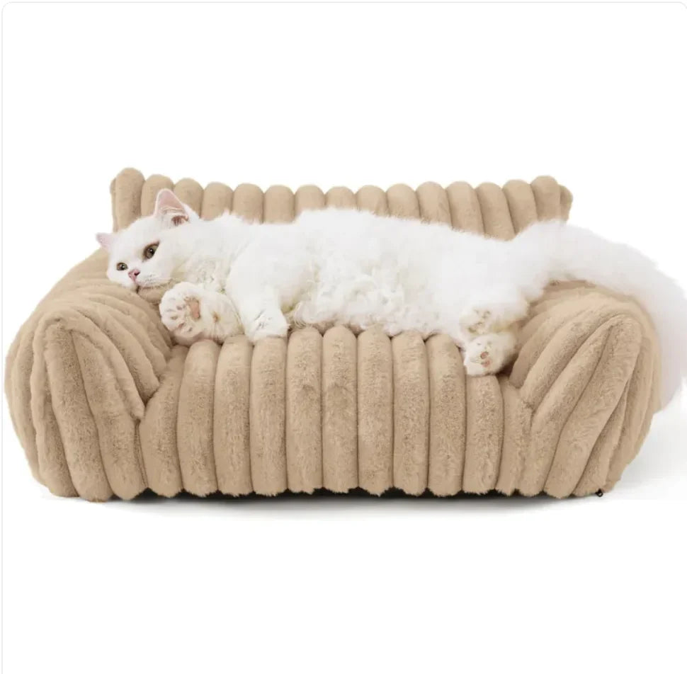 Bedsure Cute Cat Couch | Plush Faux Rabbit Fur Pet Sofa with Bolster Support & Non-Slip Base