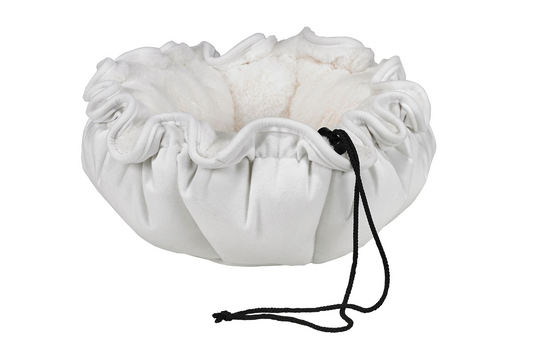 Buttercup Pet Bed – Convertible Winter White Faux Fur & Upholstery Fabric Nest for Cats & Small Dogs, Reversible & Machine Washable