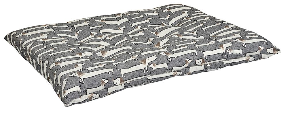 Tufted Dog Crate Cushion – Dashing Dogs Patterned Upholstery Fabric, High-Memory Polyester Fiber, Machine Washable, Versatile Crate or Lounge Mat