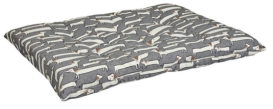 Tufted Dog Crate Cushion – Dashing Dogs Patterned Upholstery Fabric, High-Memory Polyester Fiber, Machine Washable, Versatile Crate or Lounge Mat