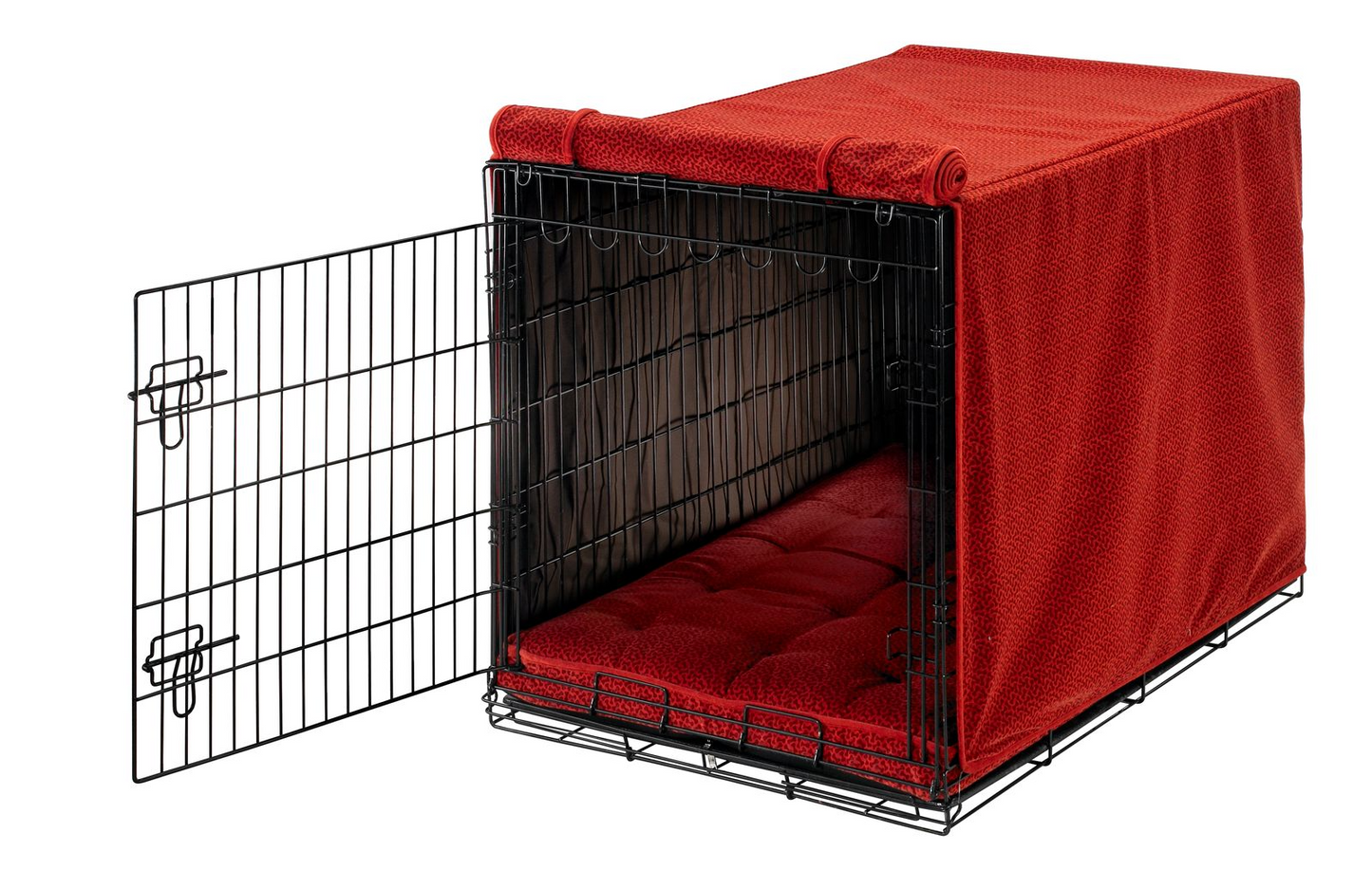 Crate Cover – Cherry Bones Pattern in Luxury Upholstery Fabric with Elegant Piping, Machine Washable Roll-Up Front Panel for Stylish Dog Crate Privacy