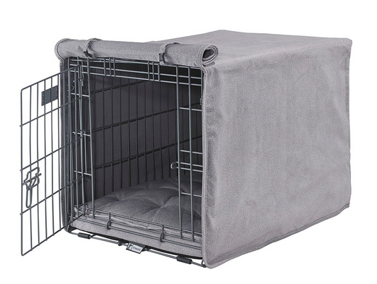 Crate Cover – Shadow Luxury Upholstery with Elegant Piping, Machine Washable Roll-Up Front Panel for Stylish Dog Crate Privacy