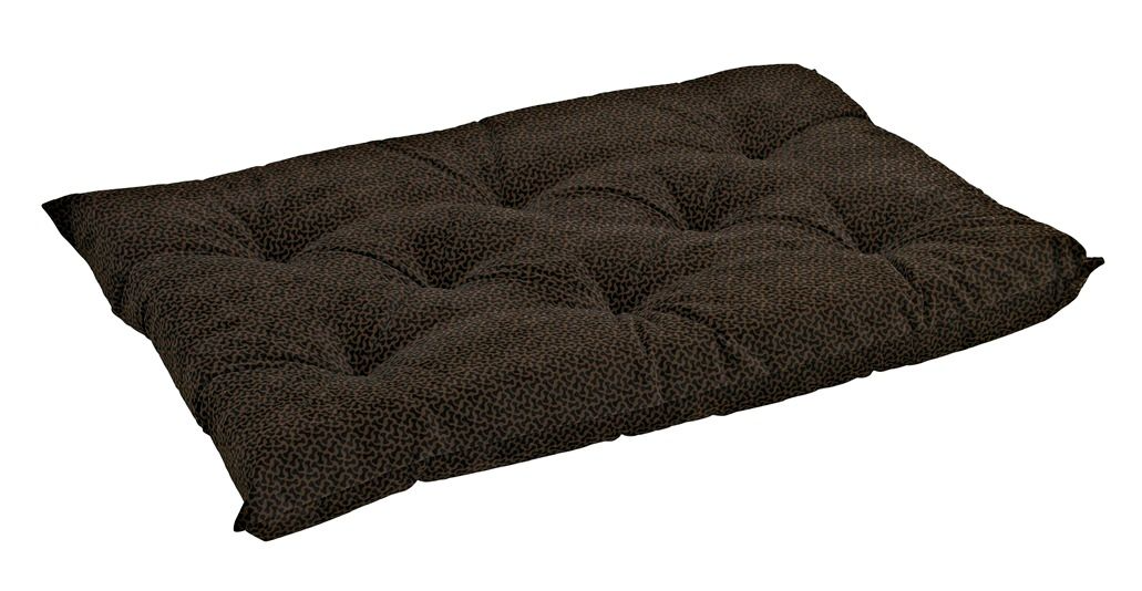 Tufted Dog Crate Cushion – Chocolate Bones Upholstery Fabric, High-Memory Polyester Fiber, Machine Washable, Versatile Crate or Lounge Mat