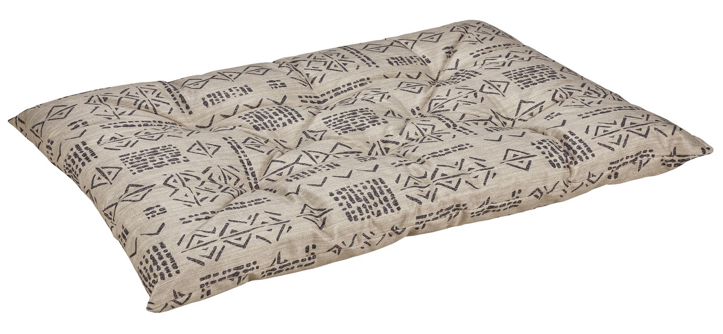 Tufted Dog Bed Cushion – Mayan Pattern Upholstery-Grade Fabric, High-Memory Fiber Fill, Machine Washable, Fits Donut Bed or Crate