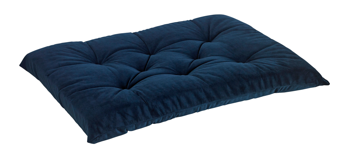 Tufted Dog Bed Cushion – Navy Blue Upholstery-Grade Fabric, High-Memory Fiber Fill, Machine Washable, Fits Donut Bed or Crate