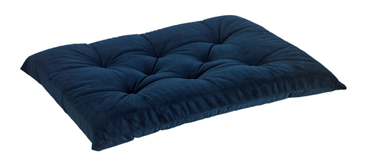Tufted Dog Bed Cushion – Navy Blue Upholstery-Grade Fabric, High-Memory Fiber Fill, Machine Washable, Fits Donut Bed or Crate