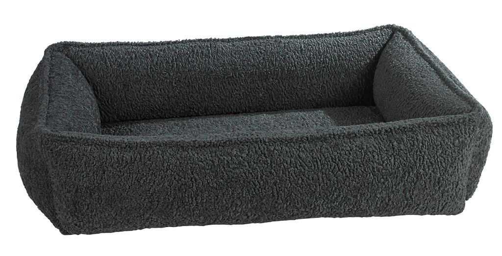 Urban Lounger Dog Bed – Grey Sheepskin with Zippered Removable Washable Cover, Orthopaedic Fibre Topped Insert, High-Memory Polyester Bolster, Durable Upholstery, Sleek Modern Design