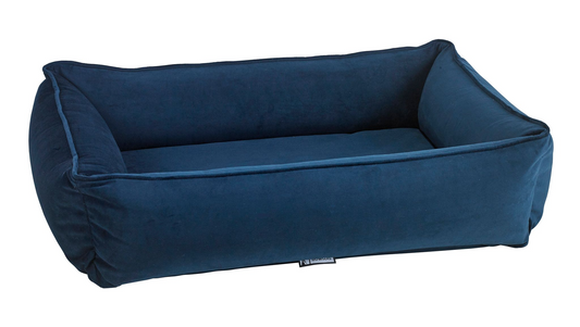 Urban Lounger Dog Bed – Navy with Zippered Removable Washable Cover, Orthopaedic Fibre Topped Insert, High-Memory Polyester Bolster, Durable Upholstery, Sleek Modern Design