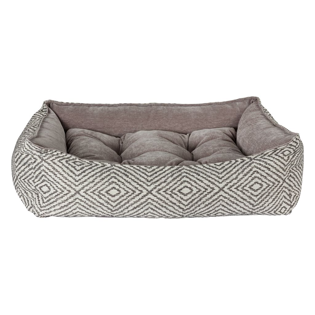 Scoop Dog Bed – Diamondback with Easy-Entry Scooped Front, Zippered Removable Washable Cover, Orthopaedic Tufted Fibre Cushion, Durable Upholstery, High-Memory Polyester Fill, European Style Trim