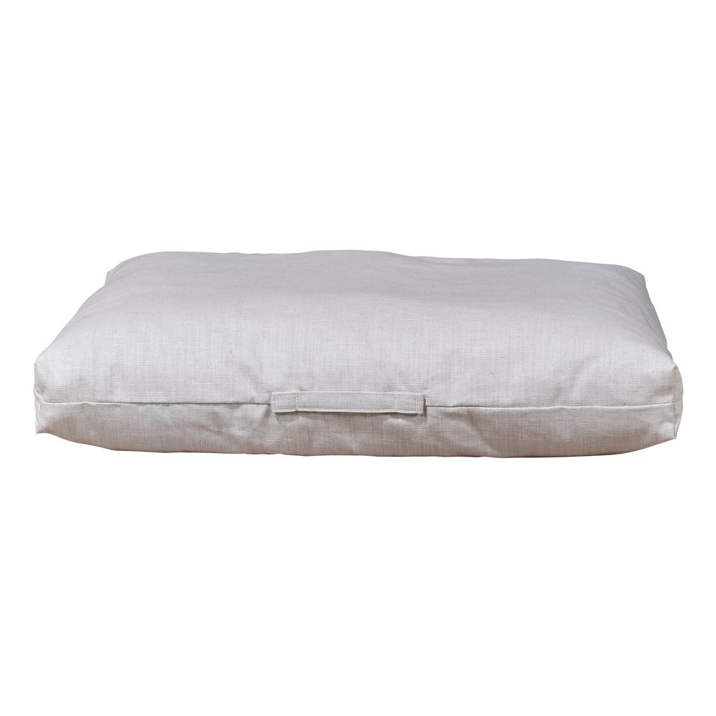 The Avenue Parchment Dog Bed – Rectangular Cotton-Linen Fabric with Tufted Washable Cushion, Removable Cover, Carry Handle, Comfortable for Dogs That Like to Stretch Out