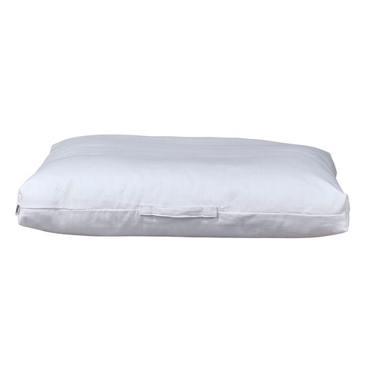 The Avenue Pure White Dog Bed – Rectangular Cotton-Linen Fabric with Tufted Washable Cushion, Removable Cover, Carry Handle, Comfortable for Dogs That Like to Stretch Out