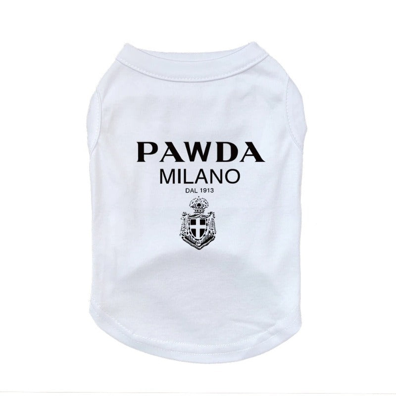 “Pawda” Dog T-Shirt – Stylish Prada-Inspired Designer Tee for Small, Medium & Large Dogs (XS–3XL)