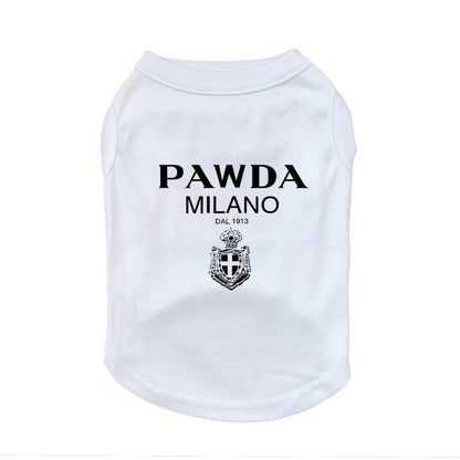 “Pawda” Dog T-Shirt – Stylish Prada-Inspired Designer Tee for Small, Medium & Large Dogs (XS–3XL)