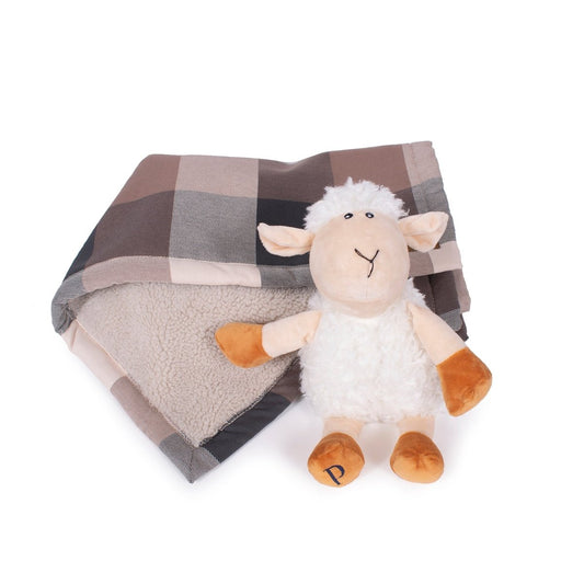 Pendleton Block Plaid Pet Throw + Lamb Gift Set | Soft Washable Blanket with Pendleton Pal Plush