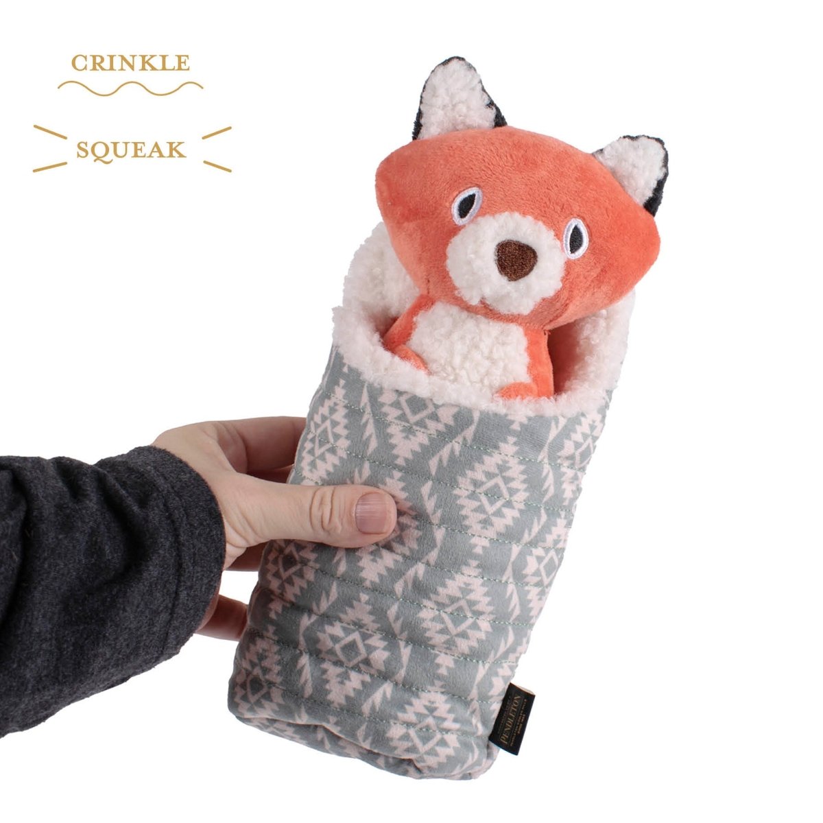 Pendleton Camp Pal Dog Plush Toy | Crinkle Sleeping Bag Toy with Removable Squeaky Fox or Raccoon