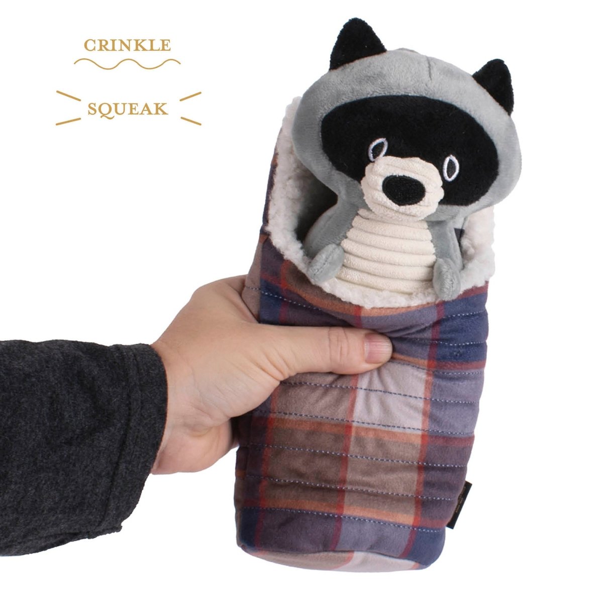 Pendleton Camp Pal Dog Plush Toy | Crinkle Sleeping Bag Toy with Removable Squeaky Fox or Raccoon