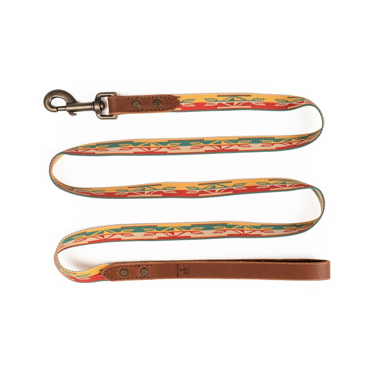 Pendleton Heritage Leash | Jacquard Webbing Lead with Water Buffalo Leather Handle & Antique Brass Hardware