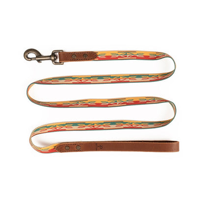 Pendleton Heritage Leash | Jacquard Webbing Lead with Water Buffalo Leather Handle & Antique Brass Hardware