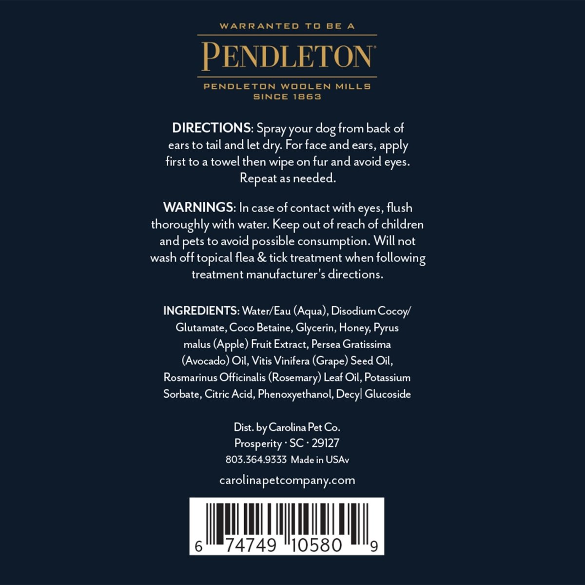 Pendleton Pet 3-in-1 Deodorizer | Natural Eucalyptus & Peppermint Coat Refresh Spray — Made in USA