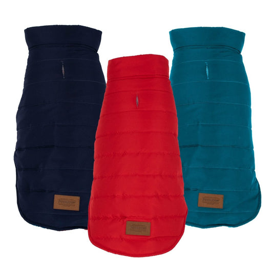 Pendleton Pilot Rock Puffer Dog Coat | Adjustable Warm Polyester Jacket with Leash Access & Suede Patch