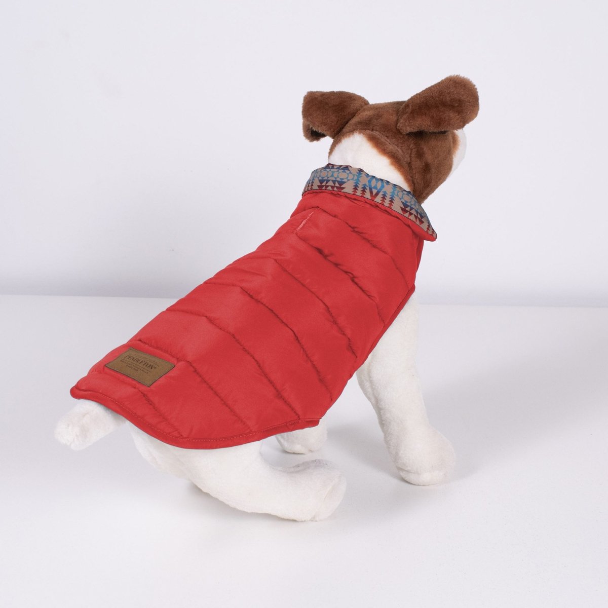 Pendleton Pilot Rock Puffer Dog Coat | Adjustable Warm Polyester Jacket with Leash Access & Suede Patch