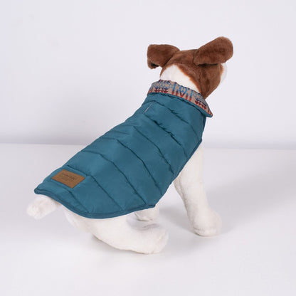 Pendleton Pilot Rock Puffer Dog Coat | Adjustable Warm Polyester Jacket with Leash Access & Suede Patch